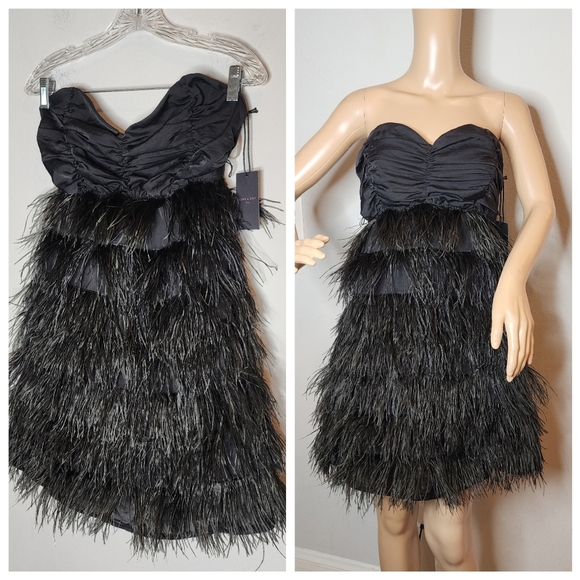 Line & Dot Ostrid Feather Black Ruched Sleeveless Mini Dress Small NWT (FLAW) - Picture 1 of 17